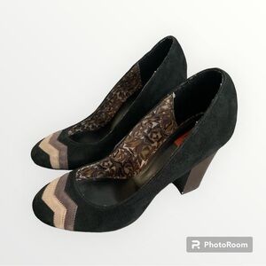 MISSONI for Target Women’s Black Suede Chevron Design Round Toe Block Heels